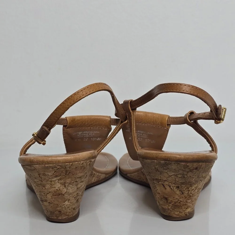 Tory Burch Britton Logo Cork Wedge Thong Sandals Size‎ 10.5 Tan Leather 2